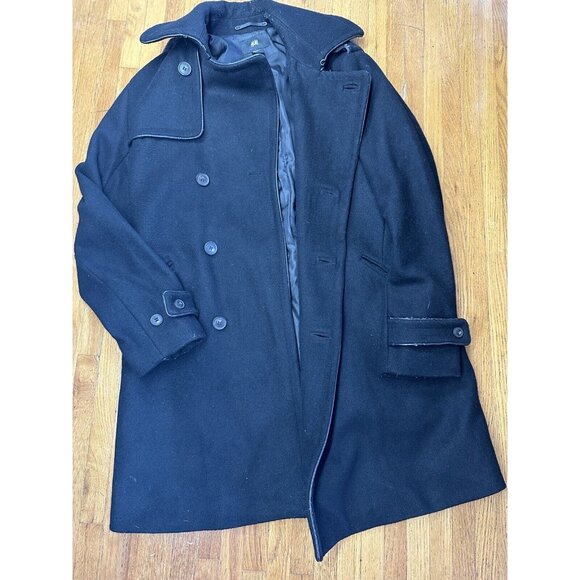 Men H&M Pea Coat US 38 R Large Size Black   Overcoat Peacoat - Picture 3 of 9